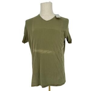 Robert Graham Casual Short Sleeve V-Neck T Shirt Solid Olive Green SUN DAMAGE M